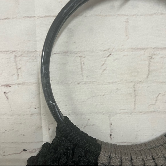 Vintage Macrame Handbag Purse Black Gray Bag Handmade Boho Round Handles MCM - Picture 11 of 13